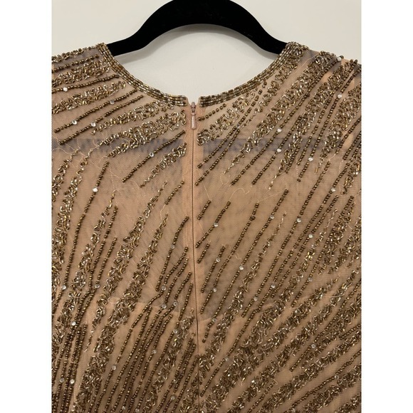 Mac Duggal Size 10 $598 NWT Long Sleeve Heavily Beaded Column Gown Mocha - Picture 10 of 12
